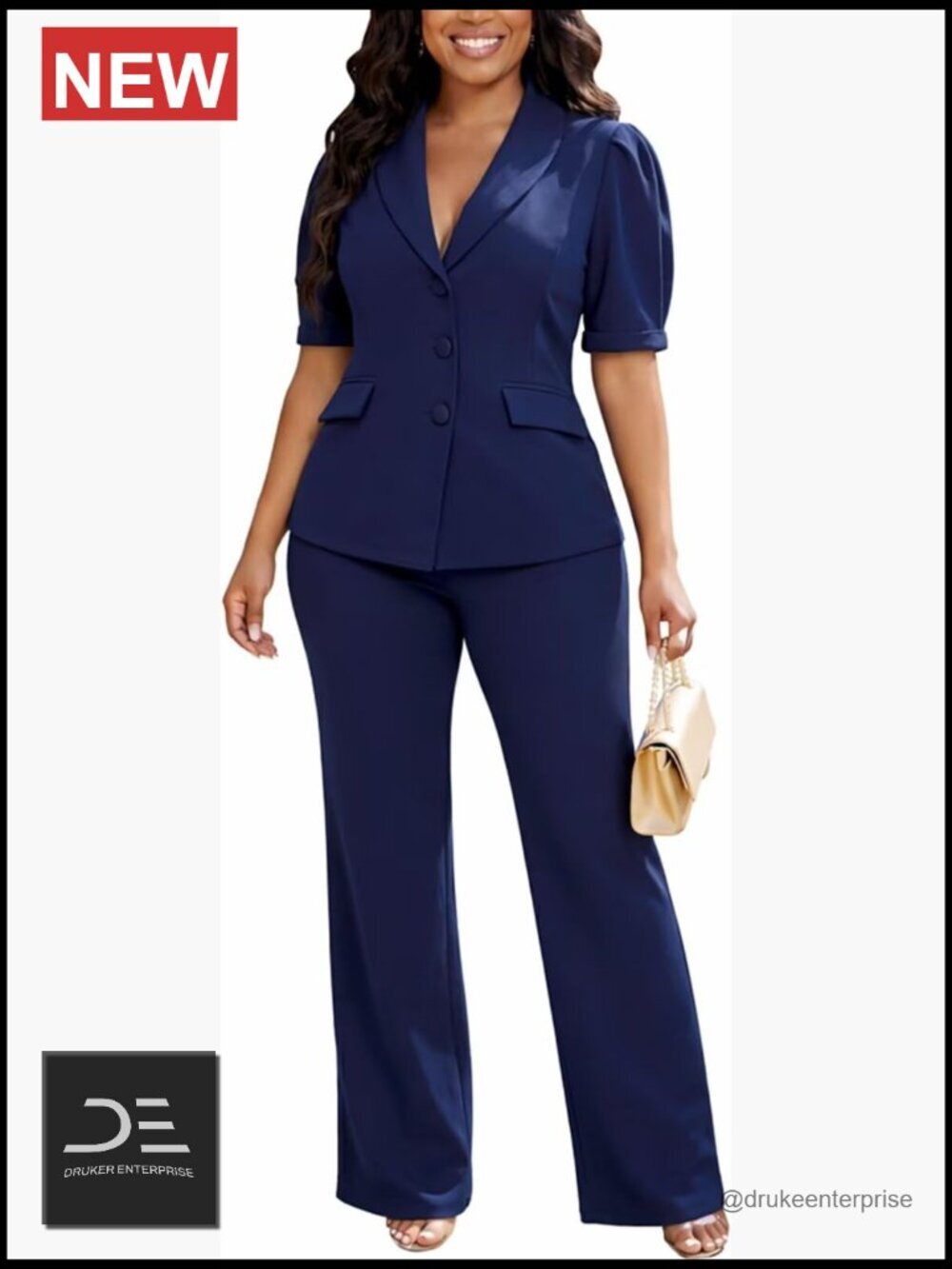 Elegant Short Sleeve Blazer Suit 2 Piece Set Pantsuit Business Office Outfit